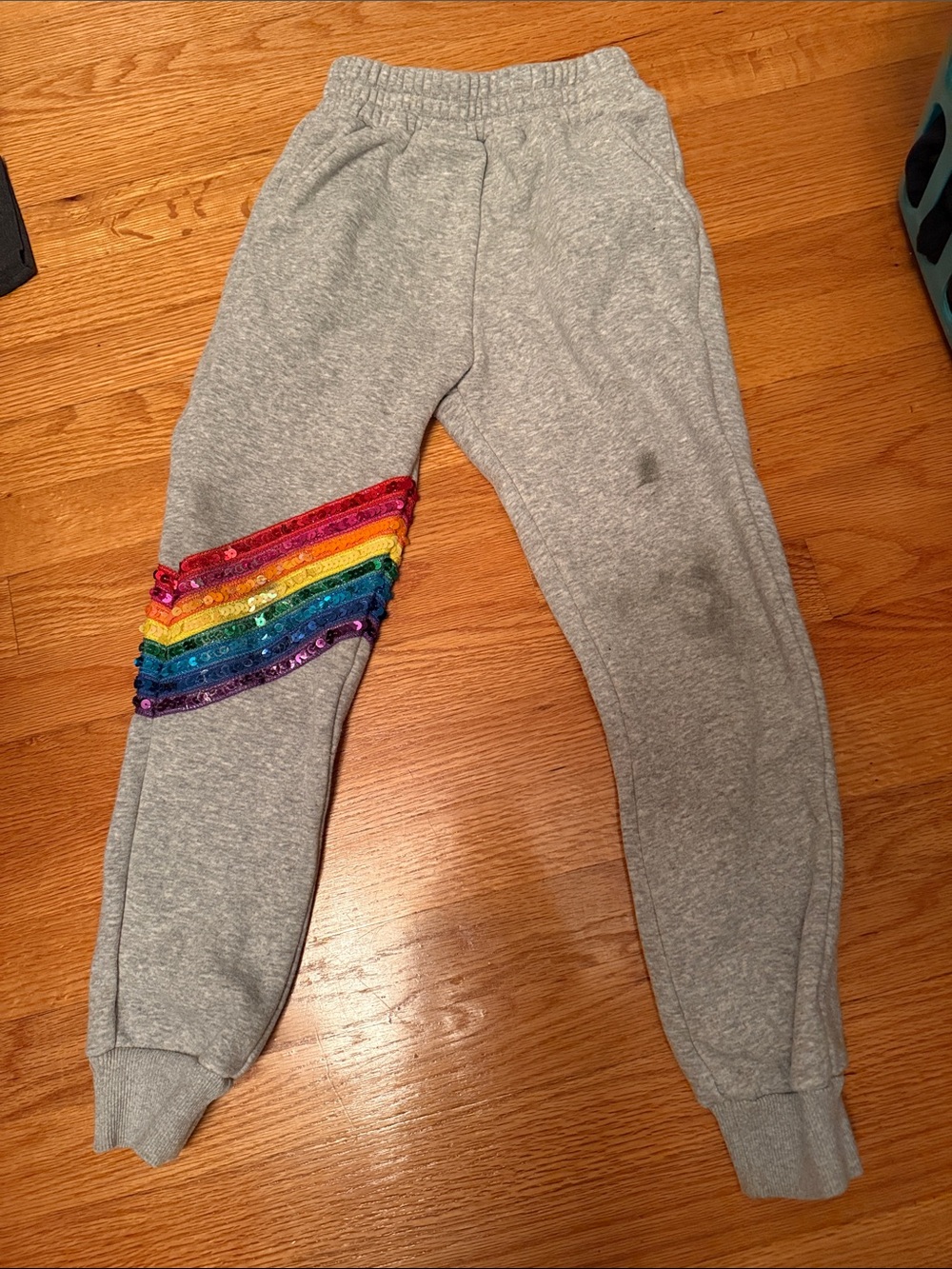 Lola and the Boys size 10 Kids Gray Sweatpants with Rainbow Sequin Accent